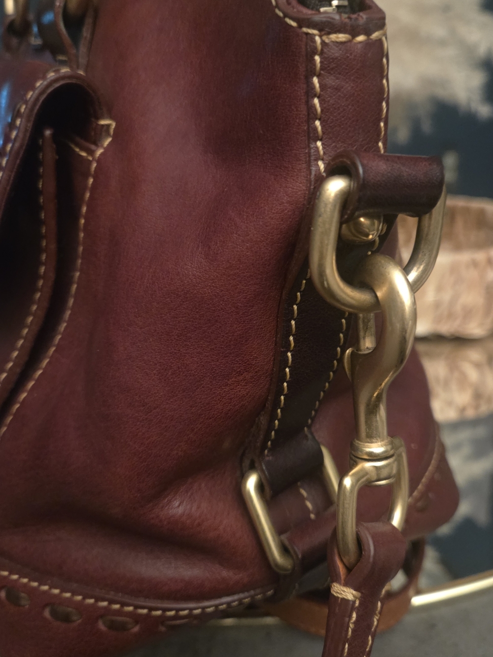 Dooney & Bourke Florentine Oxblood Whipstitched Satchel Crossbody Bag - Picture 12 of 17